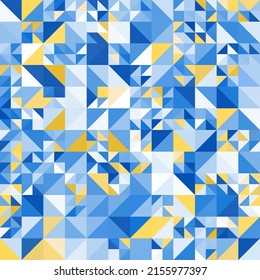 Trendy abstract geometric background with blue and yellow triangles. Decorative geometric shapes seamless pattern in the national colors of Ukraine. Bright mosaic seamless geometric pattern.