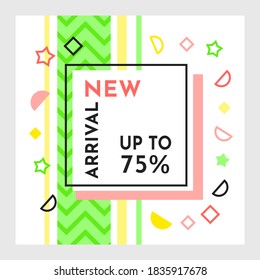 Trendy abstrakte geometrische Blase Hot Sale. Neue Ankunft, großer Verkauf und Sonderangebot. Schwarzer Freitag bis zu. Großer Rabatt. Vivid Banner Retro Poster Design Stil. Vintage-Farben und -Formen im Stilstil
