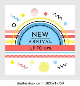 Venta de moda de burbujas geométricas abstractas de moda. Nueva llegada, gran venta y oferta especial. El viernes negro hasta. Gran descuento. Estilo de diseño de afiches retro de carteles de carteles Vivid. Colores y formas vintage en el estilo memphis
