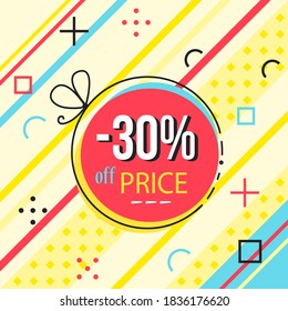Venta de moda de burbujas geométricas abstractas de moda. Nueva llegada, gran venta y oferta especial. El viernes negro hasta. Gran descuento. Estilo de diseño de afiches retro de carteles de carteles Vivid. Colores y formas vintage en el estilo memphis