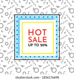 Trendy abstract geometric bubble hot sale. New arrival, big sale and special offer. Black friday up to. Big discount. Vivid banner retro poster design style. Vintage colors and shapes in memphis style