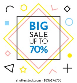 Venta de moda de burbujas geométricas abstractas de moda. Nueva llegada, gran venta y oferta especial. El viernes negro hasta. Gran descuento. Estilo de diseño de afiches retro de carteles de carteles Vivid. Colores y formas vintage en el estilo memphis