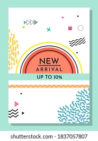 Venta de moda de burbujas geométricas abstractas de moda. Nueva llegada, gran venta y oferta especial. El viernes negro hasta. Gran descuento. Estilo de diseño de afiches retro de carteles de carteles Vivid. Colores y formas vintage en el estilo memphis