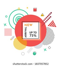 Venta de moda de burbujas geométricas abstractas de moda. Nueva llegada, gran venta y oferta especial. El viernes negro hasta. Gran descuento. Estilo de diseño de afiches retro de carteles de carteles Vivid. Colores y formas vintage en el estilo memphis