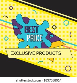 Trendy abstract geometric bubble hot sale. New arrival, big sale and special offer. Black friday up to. Big discount. Vivid banner retro poster design style. Vintage colors and shapes in memphis style