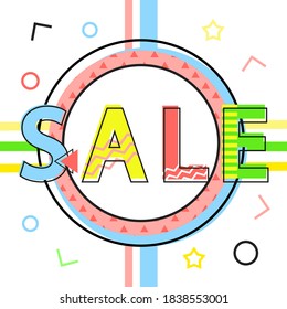 Trendy abstrakte geometrische Blase Hot Sale. Neue Ankunft, großer Verkauf und Sonderangebot. Schwarzer Freitag bis zu. Großer Rabatt. Vivid Banner Retro Poster Design Stil. Vintage-Farben und -Formen im Stilstil