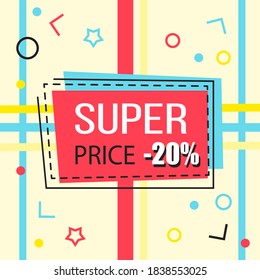 Trendy abstract geometric bubble hot sale. New arrival, big sale and special offer. Black friday up to. Big discount. Vivid banner retro poster design style. Vintage colors and shapes in memphis style