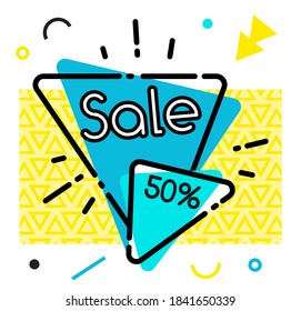 Trendy abstract geometric bubble hot sale. New arrival, big sale and special offer. Black friday up to. Big discount. Vivid banner retro poster design style. Vintage colors and shapes in memphis style