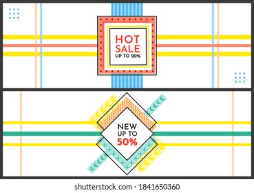 Trendy abstrakte geometrische Blase Hot Sale. Neue Ankunft, großer Verkauf und Sonderangebot. Schwarzer Freitag bis zu. Großer Rabatt. Vivid Banner Retro Poster Design Stil. Vintage-Farben und -Formen im Stilstil