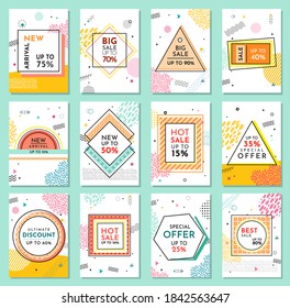 Venta de moda de burbujas geométricas abstractas de moda. Nueva llegada, gran venta y oferta especial. El viernes negro hasta. Gran descuento. Estilo de diseño de afiches retro de carteles de carteles Vivid. Colores y formas vintage en el estilo memphis
