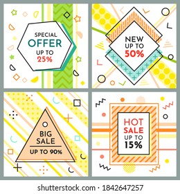 Venta de moda de burbujas geométricas abstractas de moda. Nueva llegada, gran venta y oferta especial. El viernes negro hasta. Gran descuento. Estilo de diseño de afiches retro de carteles de carteles Vivid. Colores y formas vintage en el estilo memphis