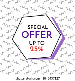 Trendy abstract geometric bubble hot sale. New arrival, big sale and special offer. Black friday up to. Big discount. Vivid banner retro poster design style. Vintage colors and shapes in memphis style
