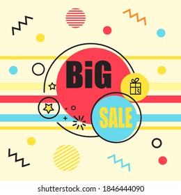 Venta de moda de burbujas geométricas abstractas de moda. Nueva llegada, gran venta y oferta especial. El viernes negro hasta. Gran descuento. Estilo de diseño de afiches retro de carteles de carteles Vivid. Colores y formas vintage en el estilo memphis