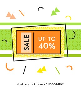 Trendy abstract geometric bubble hot sale. New arrival, big sale and special offer. Black friday up to. Big discount. Vivid banner retro poster design style. Vintage colors and shapes in memphis style