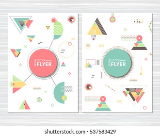 Trendy abstract geometric cards a4 size. Hipster pattern with chaotic triangular and polygonal shapes. Flat design layout template for placard, flyer, poster or cover presentation