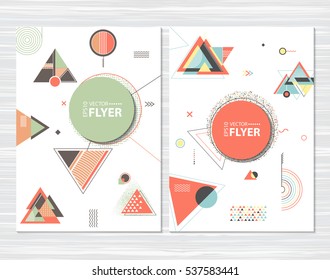 Trendy abstract geometric cards a4 size. Hipster pattern with chaotic triangular and polygonal shapes. Flat design layout template for placard, flyer, poster or cover presentation