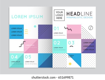 Trendy abstract geometric mosaic background template. Colorful design layout in popular hipster Memphis style, 80`s, 90`s, mockup brochure theme for flyer, poster, banner, cover, blank, card, A4, book
