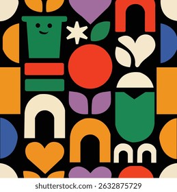 Trendy Abstract Geometric Pattern  Bauhaus and Neo Geo Style Vector Seamless Background