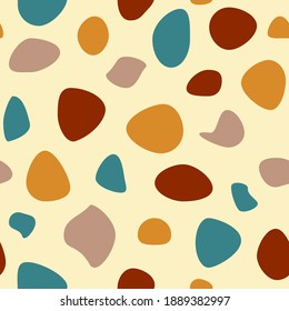 Trendy abstrakte geometrische, nahtlose Muster mit Retro-Farben. Unregelmäßige Formen geometrisches Design für Hintergrund, Stoff, Web, Karte, Banner. Der Stil des Mittelalters. In den 1950er Jahren herrscht nostalgisches Vintage-Motiv.