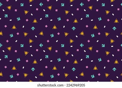 Trendy abstract geometric seamless pattern. Retro 80s or 90s memphis style. Vector hipster background with hexagons, triangles, circles. Vector illustration