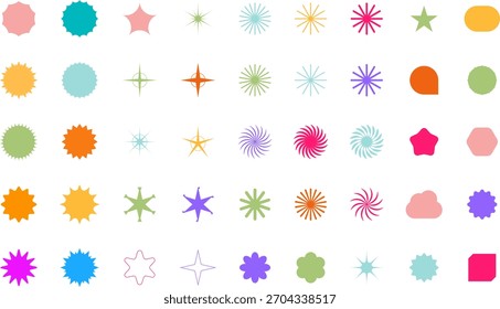 Conjunto de forma geométrica Abstractas de moda. Coloridos marcos, etiquetas y Elementos de diseño funky en estilo retro moderno de los años 90 - 2000. Flor, estrella, onda, corazón, círculo, espiral - Elementos para el diseño de carteles