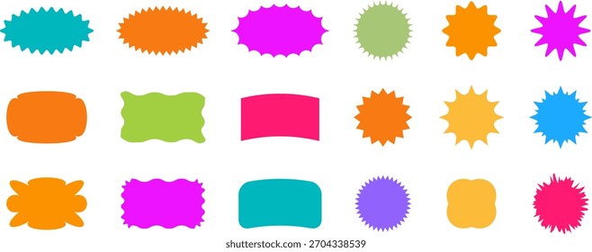 Conjunto de forma geométrica Abstractas de moda. Coloridos marcos, etiquetas y Elementos de diseño funky en estilo retro moderno de los años 90 - 2000. Flor, estrella, onda, corazón, círculo, espiral - Elementos para el diseño de carteles