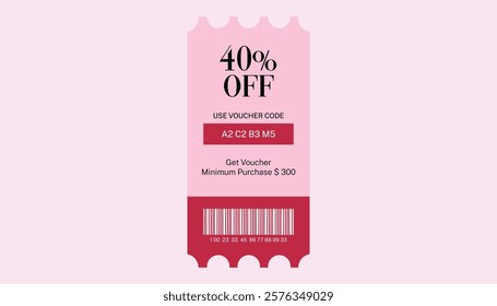 Trendy abstract gift voucher card templates. Modern discount coupon or certificate layout with artistic stroke pattern. Vector fashion bright background design with information sample text 40% Off.