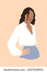 trendy abstract girl boss, successful confident beautiful business woman in office wear, woman of color, isolated vector illustration, poster, wall art