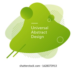 Trendy abstract gradient figures. Universal geometric shapes, sharp lines. Neon green and yellow background, white text with circles. Design for web ad, poster or flyer. Vector illustration.