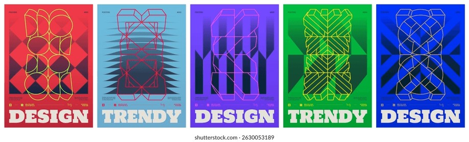 Trendy abstract gradient geometric pattern artwork in brutalism aesthetics, Postmodern minimalist poster art design with framework brutal shapes, vector colorful modern ornament and bold elements