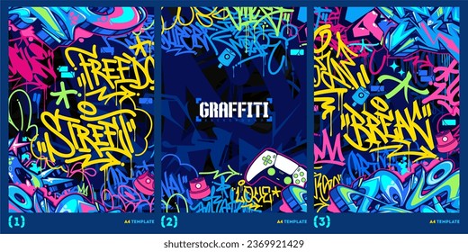 Trendy Abstract Graffiti Style A4 Poster Vector Illustration Art Template Background