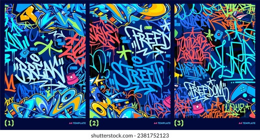 Trendy Abstrakter Graffiti-Stil A4 Poster Vektorgrafik Kunstvorlage Hintergrund