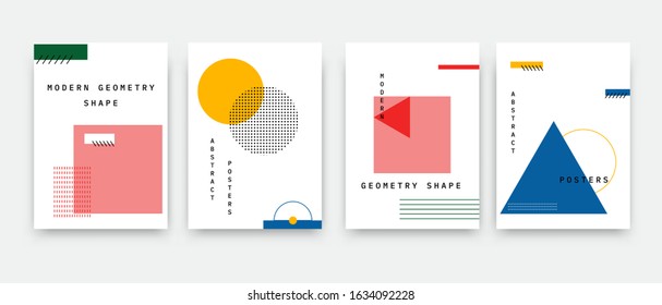 Trendy abstract graphic poster set. Vector cover templates with abstract art, geometric shapes in bauhaus, memphis, hipster style. Design background for flyers, placards, brochures, posters