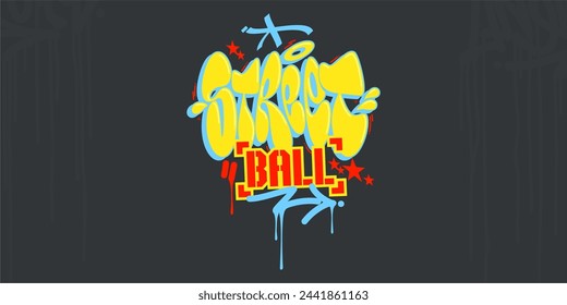 Trendy Abstract Hip Hop Urban Street Art Graffiti Style Word Streetball Vector Illustration
