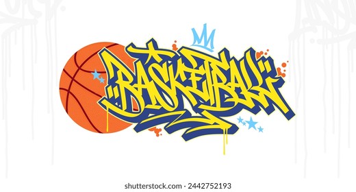 Trendy Abstract Hip Hop Urban Street Art Graffiti Style Word Basketball Vector Illustration