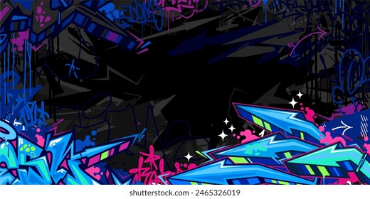 Trendy Abstract Hip Hop Urban Street Art Graffiti Style Vector Illustration Background Template