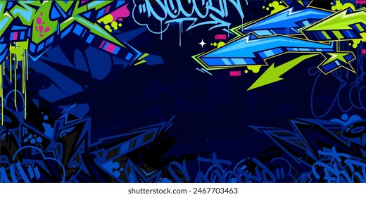 Trendy Abstract Hip Hop Urban Street Art Graffiti Style Vector Illustration Background Template