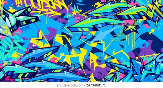 Trendy Abstract Hip Hop Urban Street Art Graffiti Style Vector Illustration Background Template