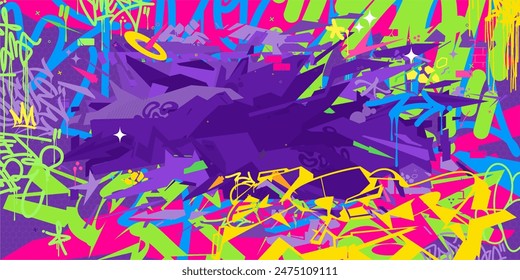 Trendy Abstract Hip Hop Urban Street Art Graffiti Style Vector Illustration Background Template