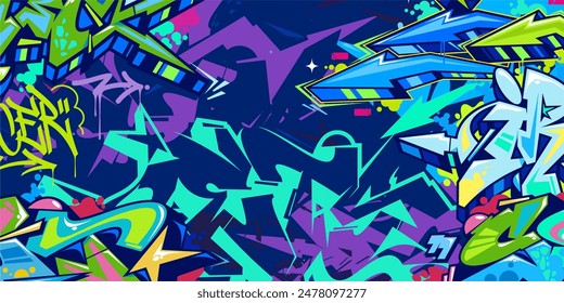 Trendy Abstract Hip Hop Urban Street Art Graffiti Style Vector Illustration Background Template