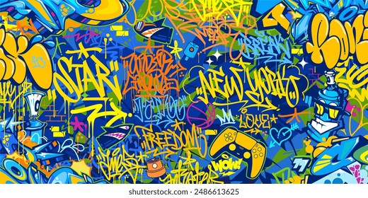 Trendy Abstract Hip Hop Urban Street Art Graffiti Style Vector Illustration Background Template