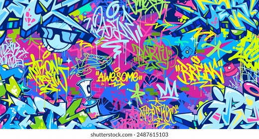 Trendy Abstract Hip Hop Urban Street Art Graffiti Style Vector Illustration Background Template