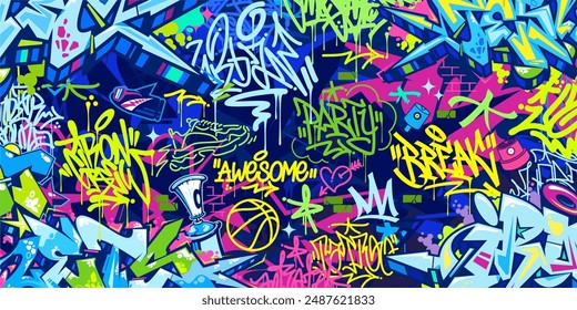 Trendy Abstract Hip Hop Urban Street Art Graffiti Style Vector Illustration Background Template