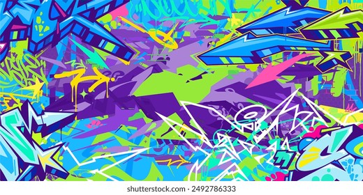 Trendy Abstract Hip Hop Urban Street Art Graffiti Style Vector Illustration Background Template