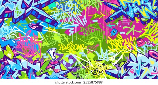 Trendy Abstract Hip Hop Urban Street Art Graffiti Style Vector Illustration Background Banner