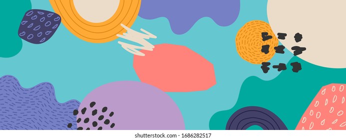 Trendy abstract horizontal panorama background in modern colors, vector illustration in popular minimal art style