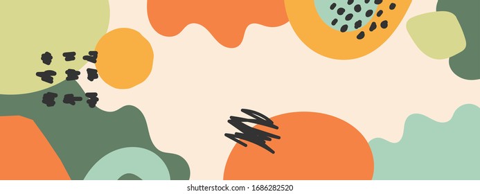 Trendy abstract horizontal panorama background in modern colors, vector illustration in popular minimal art style