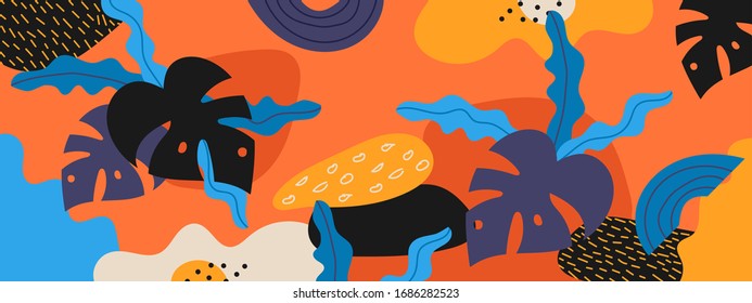 Trendy abstract horizontal panorama background in modern colors, vector illustration in popular minimal art style