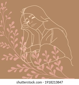Trendy abstract human face. Aesthetic pastel modern design for poster, card, print, wall art. Outline hand drawn vector illustration. Beauty fashion vintage concert