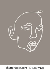 Trendy abstract human face. One continuous line drawing. Aesthetic pastel modern design for poster, card, print, wall art. Outline hand drawn vector illustration. Beauty fashion vintage concert 